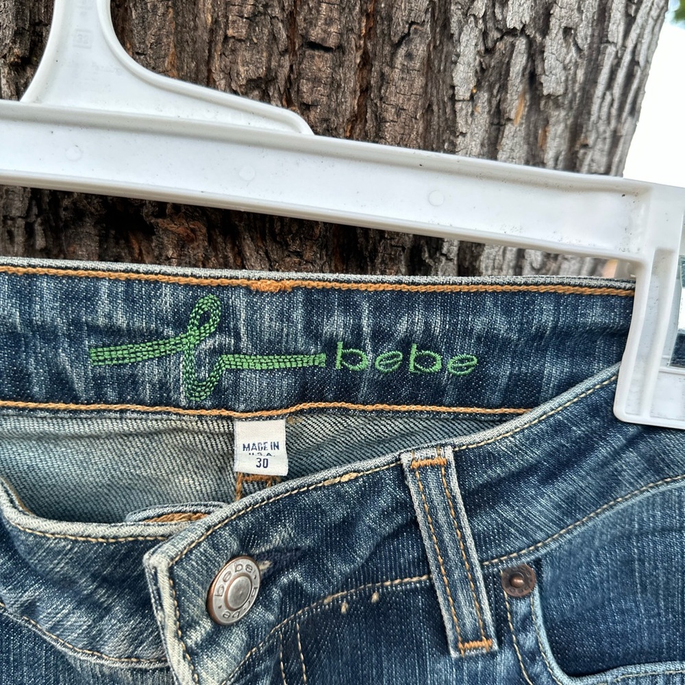 Bebe Rhinestone Pockets Y2K Vintage Blue Denim Jeans